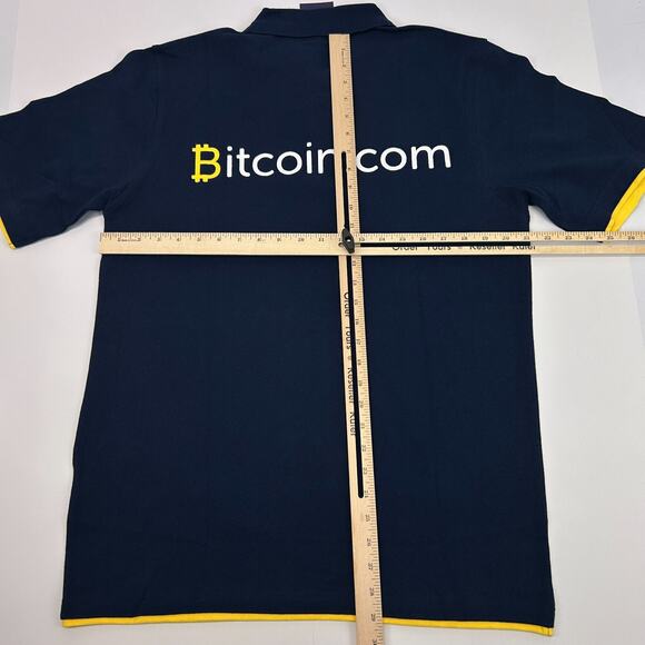 Bitcoin Polo T Shirt Mens L Large Blue Cryptocurrency BTC Officially Licensed - Picture 9 of 9